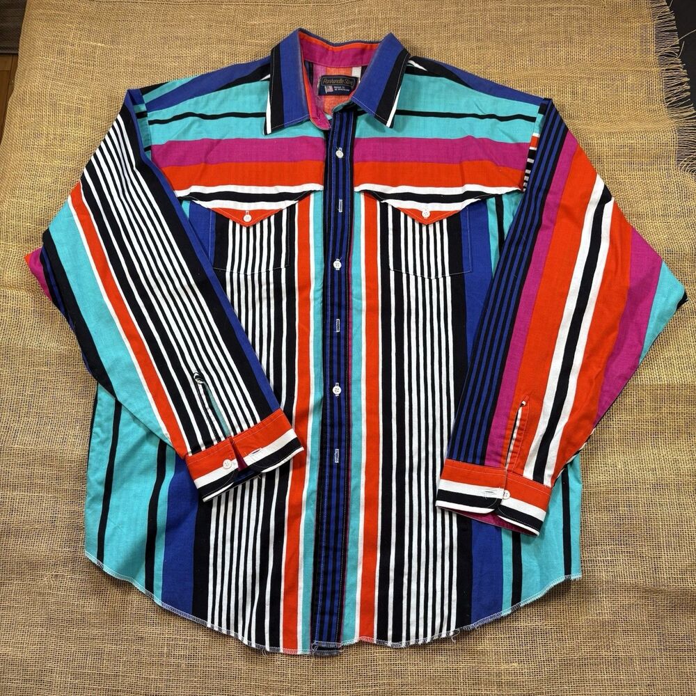 Vintage Panhandle Slim Men's Multicolor Striped Long Sleeve Western Shirt XL